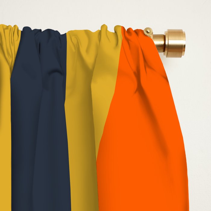Midcentury Terzo Stripes Abstract Minimalist Pattern Mustard Blue Orange Window Curtain Gallery Image 2