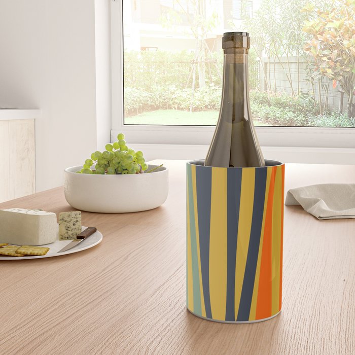 Midcentury Terzo Stripes Abstract Minimalist Pattern Mustard Blue Orange Wine Chiller Gallery Image 4