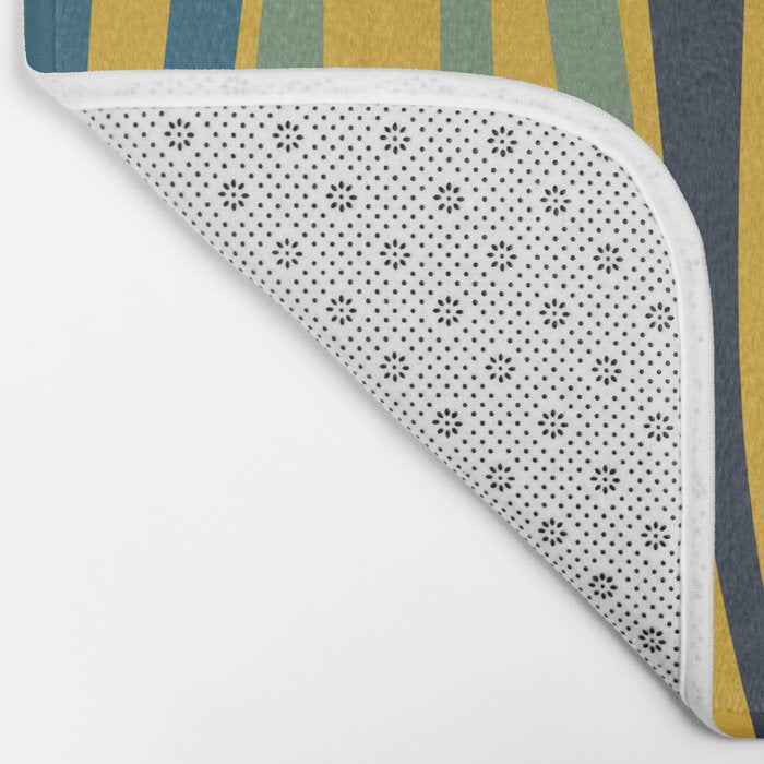 Midcentury Terzo Stripes Abstract Minimalist Pattern Mustard Blue Orange Bath Mat Gallery Image 2