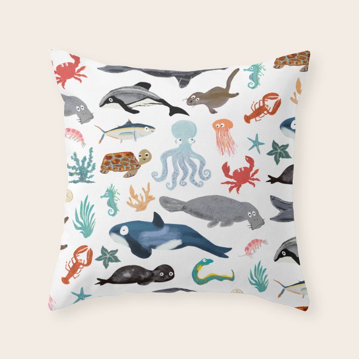 Sea Change: Ocean Animals Throw Pillow Gallery Image 1