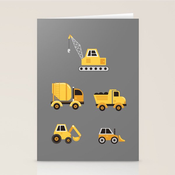 Construction Trucks on Gray Stationery Card Gallery Image 2
