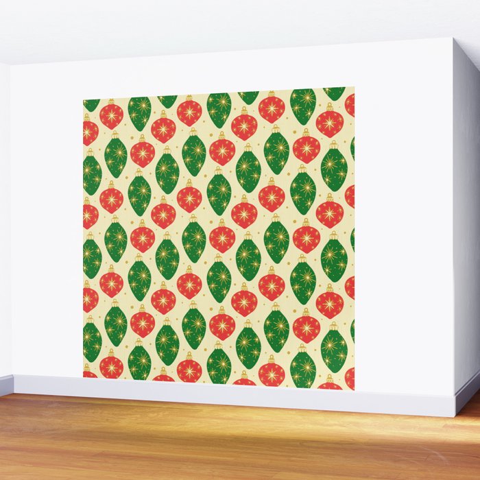 Vintage Christmas Ornaments Baubles Red Green Wall Mural Gallery Image 2