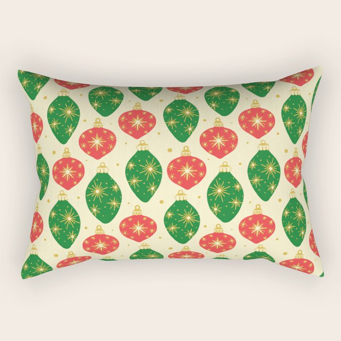 Vintage Christmas Ornaments Baubles Red Green Rectangular Pillow Gallery Image 2