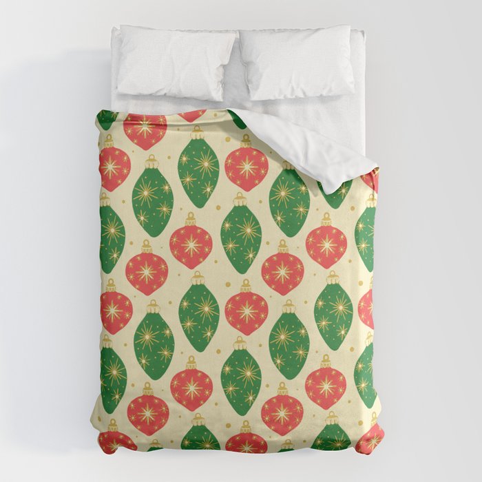 Vintage Christmas Ornaments Baubles Red Green Duvet Cover Gallery Image 6
