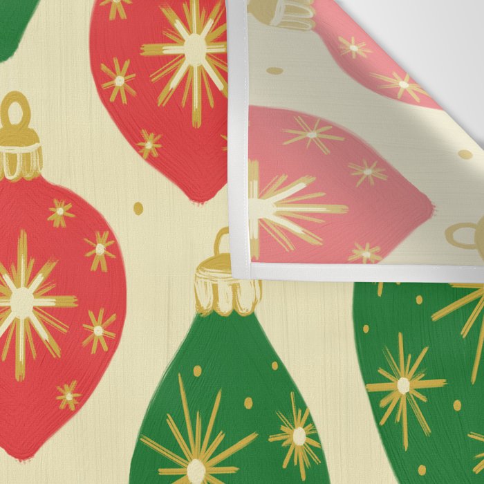 Vintage Christmas Ornaments Baubles Red Green Wall Tapestry Gallery Image 3