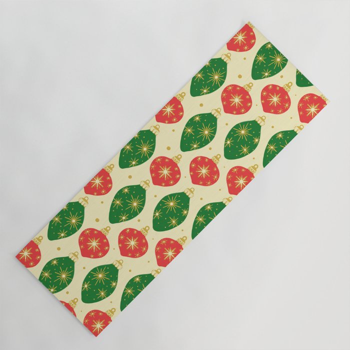 Vintage Christmas Ornaments Baubles Red Green Yoga Mat Gallery Image 1