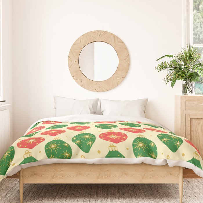 Vintage Christmas Ornaments Baubles Red Green Duvet Cover Gallery Image 3