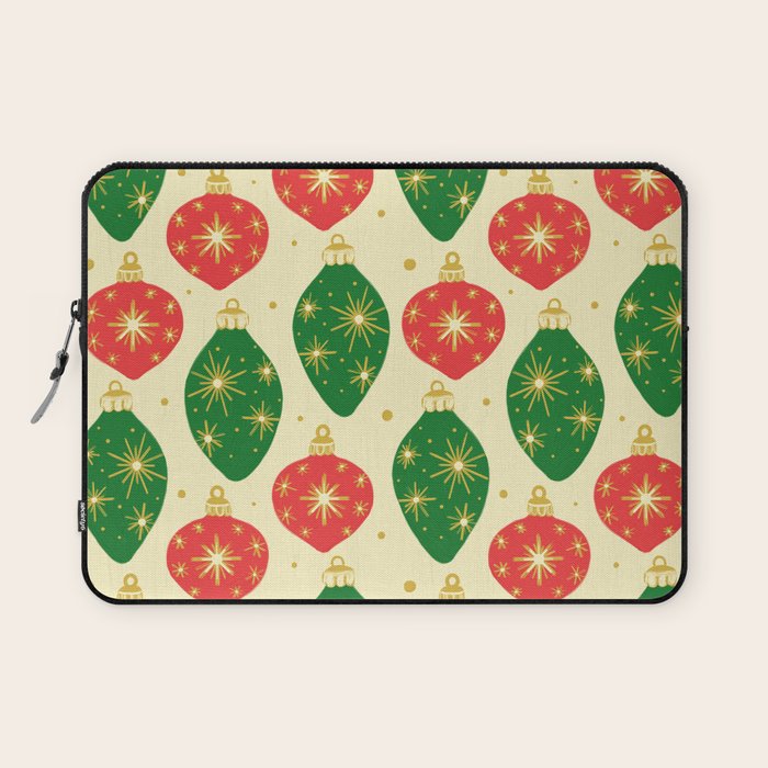 Vintage Christmas Ornaments Baubles Red Green Laptop Sleeve Gallery Image 1