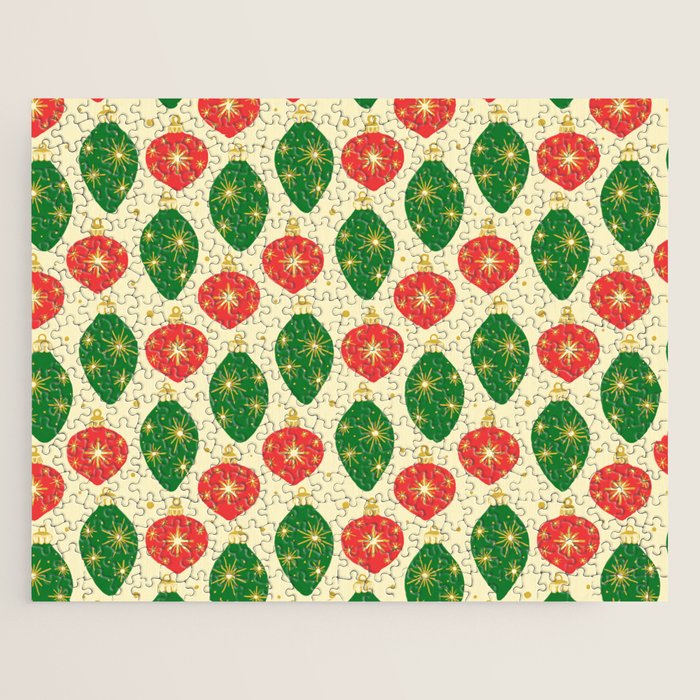 Vintage Christmas Ornaments Baubles Red Green Jigsaw Puzzle Gallery Image 1