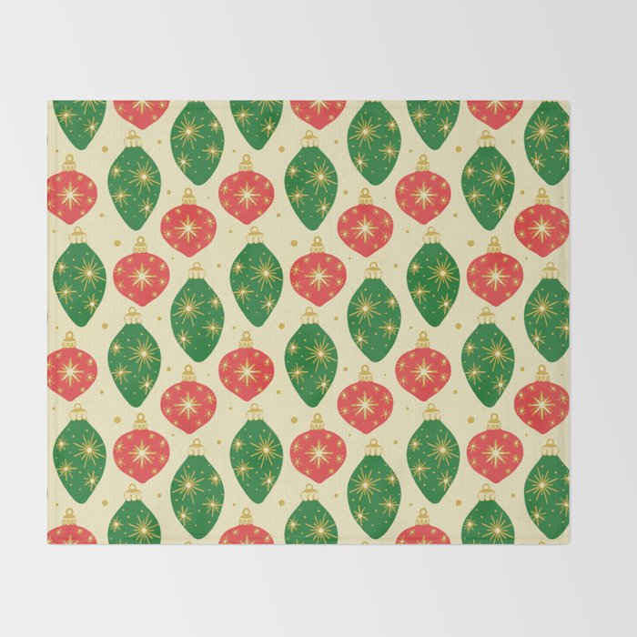 Vintage Christmas Ornaments Baubles Red Green Throw Blanket Gallery Image 2