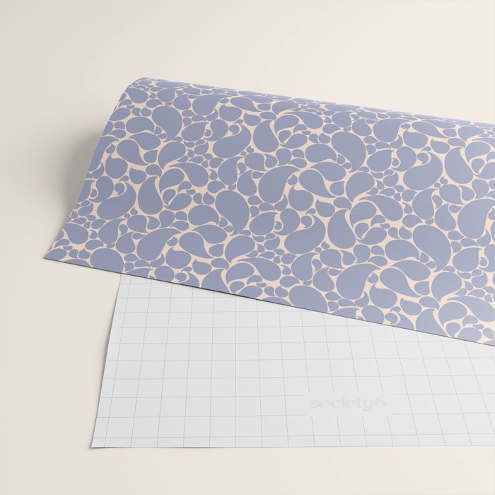 Blue Retro Inspired Paisley Swirl Pattern Wrapping Paper Gallery Image 2