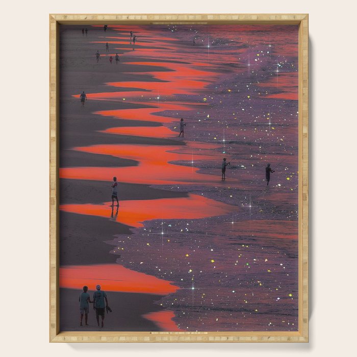 PINK BEACH | sunset | waves | ocean | sea | summer | nature | purple | stars | bling | sky | pink  Serving Tray Gallery Image 1