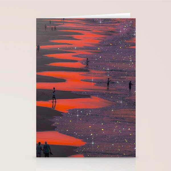 PINK BEACH | sunset | waves | ocean | sea | summer | nature | purple | stars | bling | sky | pink  Stationery Card Gallery Image 1