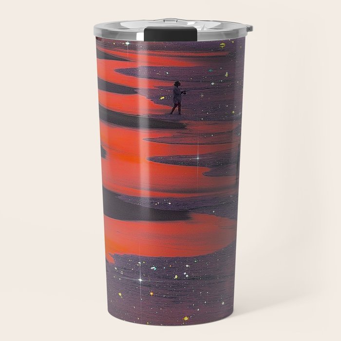PINK BEACH | sunset | waves | ocean | sea | summer | nature | purple | stars | bling | sky | pink  Travel Mug Gallery Image 1