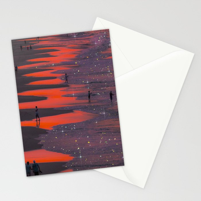 PINK BEACH | sunset | waves | ocean | sea | summer | nature | purple | stars | bling | sky | pink  Stationery Card Gallery Image 2