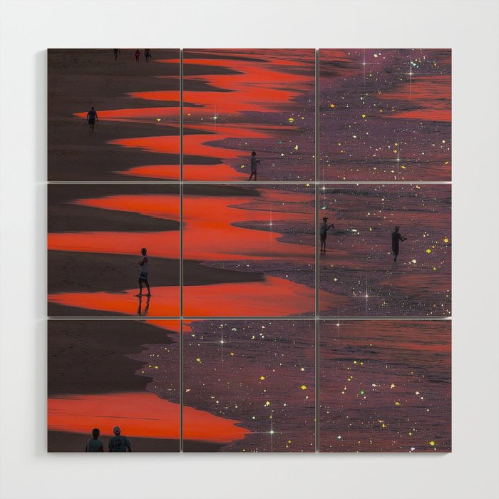 PINK BEACH | sunset | waves | ocean | sea | summer | nature | purple | stars | bling | sky | pink  Wood Wall Art Gallery Image 1