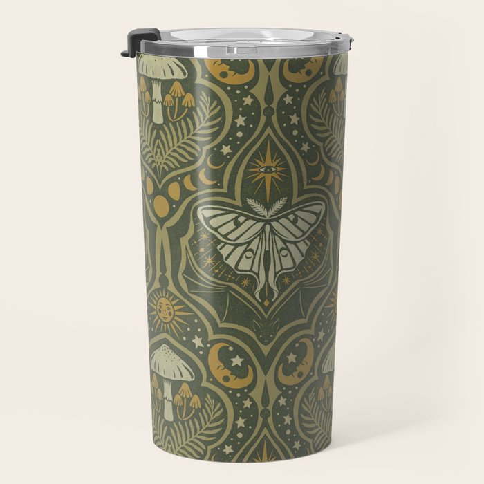 Celestial Forest Damask - fern green Travel Mug Gallery Image 3