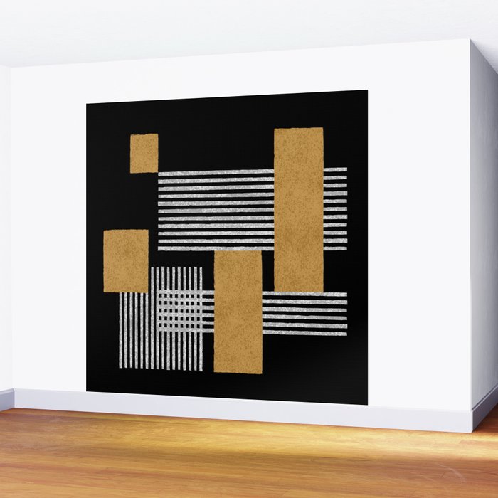 Stripes and Squares on Black Composition - Abstract Wall Mural Gallery Image 2