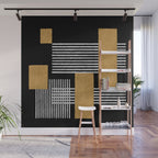 Stripes and Squares on Black Composition - Abstract Wall Mural Gallery Image 1
