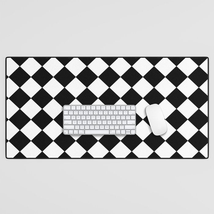 Black and white diamond shape,check,chess pattern  Desk Mat Gallery Image 1