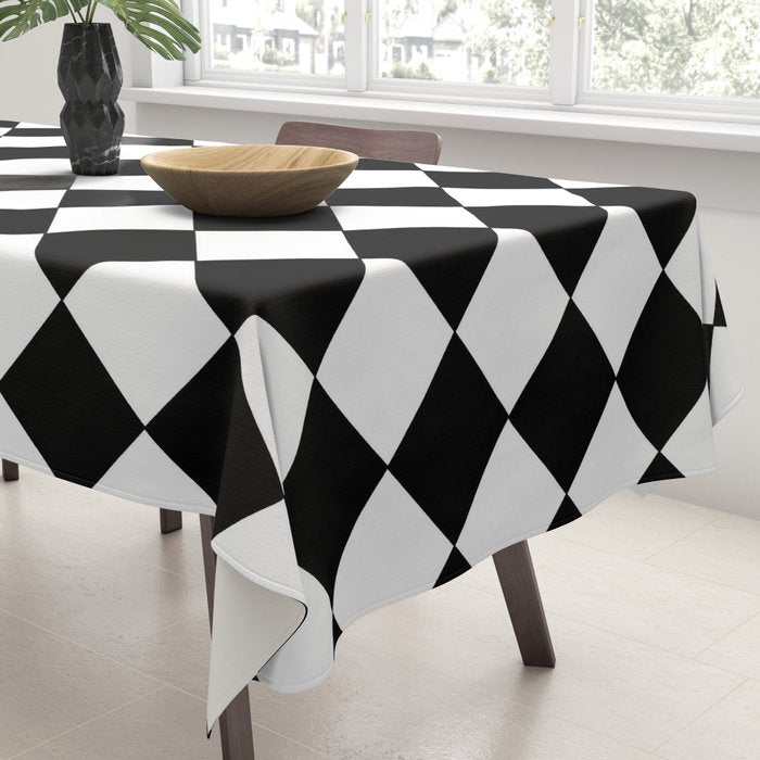 Black and white diamond shape,check,chess pattern  Tablecloth Gallery Image 3