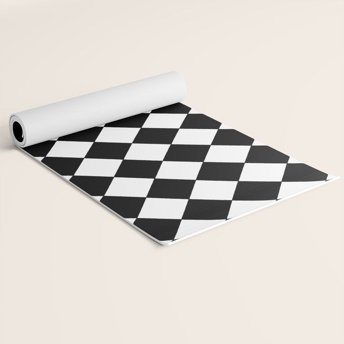 Black and white diamond shape,check,chess pattern  Yoga Mat Gallery Image 2