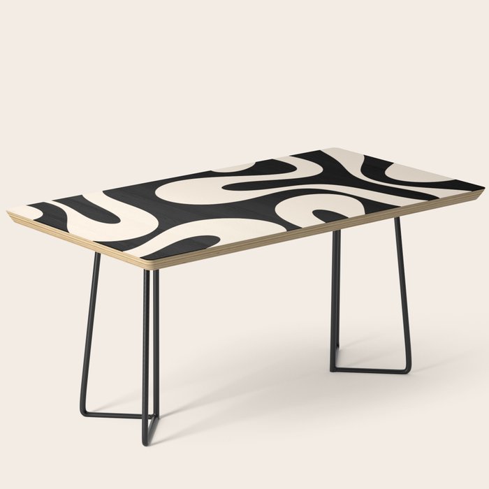 Soft Curves Retro Modern Abstract Pattern in Black and Almond Cream Coffee Table Gallery Image 1