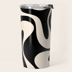 Soft Curves Retro Modern Abstract Pattern in Black and Almond Cream Travel Mug Gallery Image 2