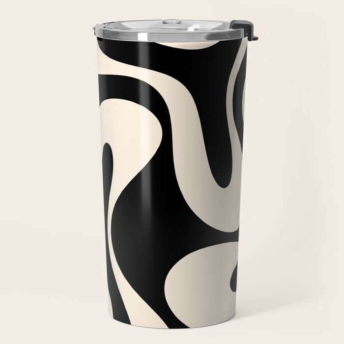 Soft Curves Retro Modern Abstract Pattern in Black and Almond Cream Travel Mug Gallery Image 2