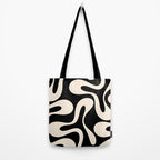 Soft Curves Retro Modern Abstract Pattern in Black and Almond Cream Tote Bag Gallery Image 2