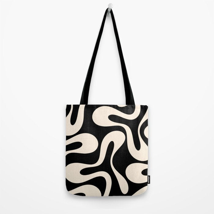 Soft Curves Retro Modern Abstract Pattern in Black and Almond Cream Tote Bag Gallery Image 2