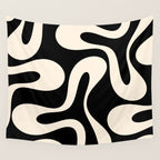 Soft Curves Retro Modern Abstract Pattern in Black and Almond Cream Wall Tapestry Gallery Image 4