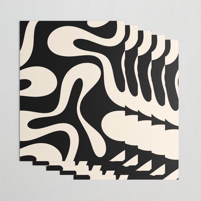 Soft Curves Retro Modern Abstract Pattern in Black and Almond Cream Wrapping Paper Gallery Image 3