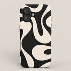 Soft Curves Retro Modern Abstract Pattern in Black and Almond Cream iPhone Case Gallery Image 1