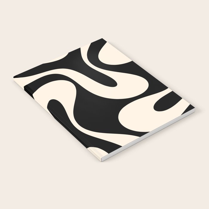 Soft Curves Retro Modern Abstract Pattern in Black and Almond Cream Notebook Gallery Image 2