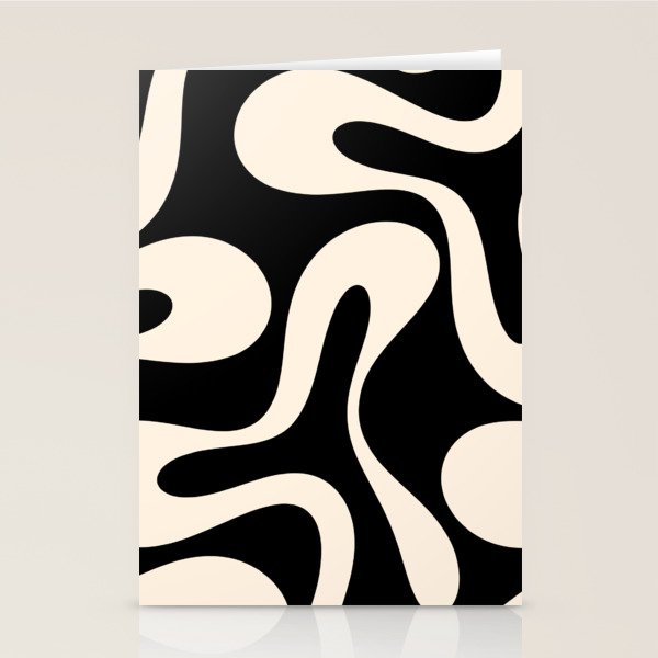 Soft Curves Retro Modern Abstract Pattern in Black and Almond Cream Stationery Card Gallery Image 2