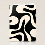 Soft Curves Retro Modern Abstract Pattern in Black and Almond Cream Stationery Card Gallery Image 2
