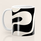 Soft Curves Retro Modern Abstract Pattern in Black and Almond Cream Coffee Mug Gallery Image 3