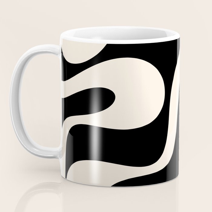 Soft Curves Retro Modern Abstract Pattern in Black and Almond Cream Coffee Mug Gallery Image 3