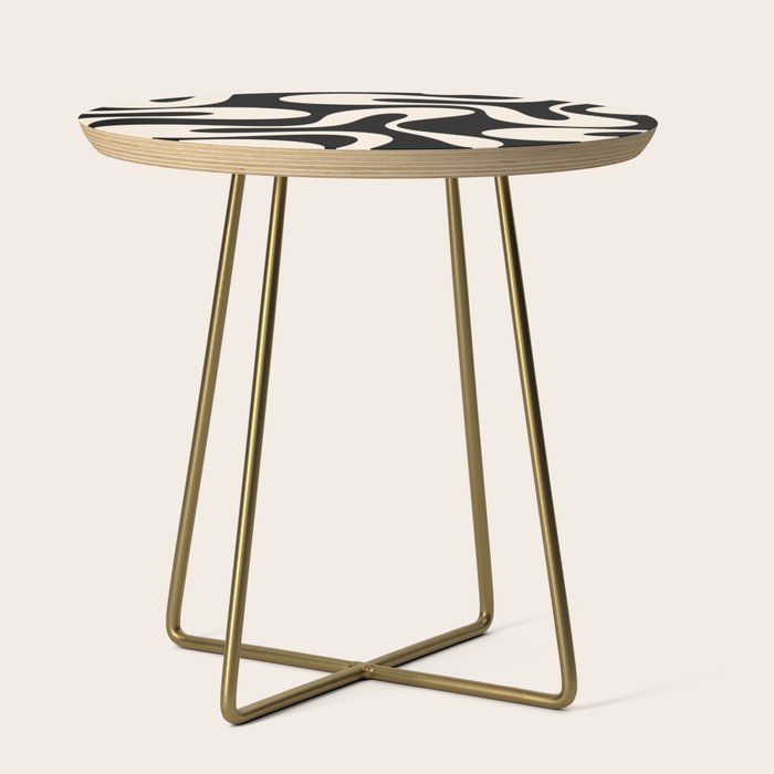 Soft Curves Retro Modern Abstract Pattern in Black and Almond Cream Side Table Gallery Image 1