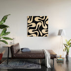 Soft Curves Retro Modern Abstract Pattern in Black and Almond Cream Wood Wall Art Gallery Image 2