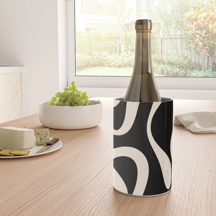 Soft Curves Retro Modern Abstract Pattern in Black and Almond Cream Wine Chiller Gallery Image 4