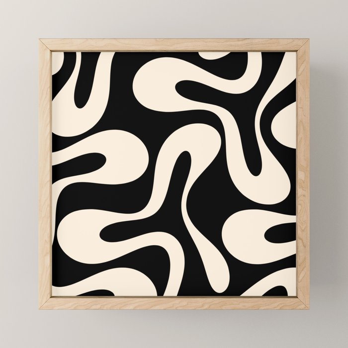 Soft Curves Retro Modern Abstract Pattern in Black and Almond Cream Mini Art Print Gallery Image 1