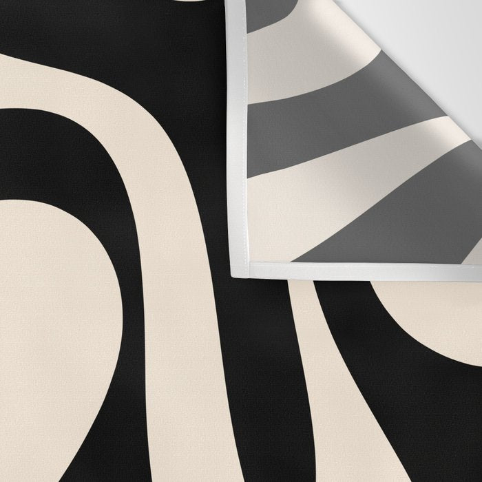 Soft Curves Retro Modern Abstract Pattern in Black and Almond Cream Wall Tapestry Gallery Image 3