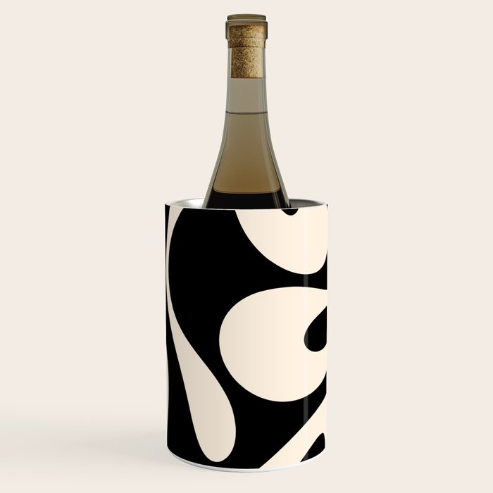 Soft Curves Retro Modern Abstract Pattern in Black and Almond Cream Wine Chiller Gallery Image 3