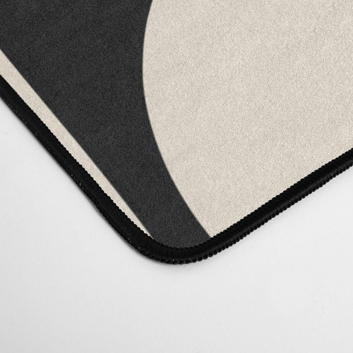 Soft Curves Retro Modern Abstract Pattern in Black and Almond Cream Desk Mat Gallery Image 4