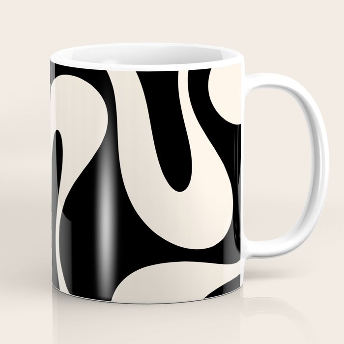 Soft Curves Retro Modern Abstract Pattern in Black and Almond Cream Coffee Mug Gallery Image 1