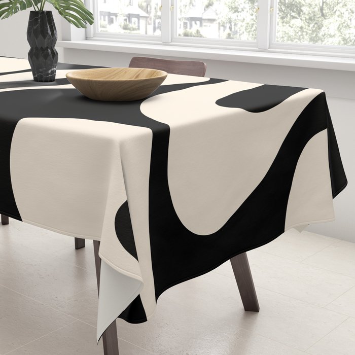 Soft Curves Retro Modern Abstract Pattern in Black and Almond Cream Tablecloth Gallery Image 3