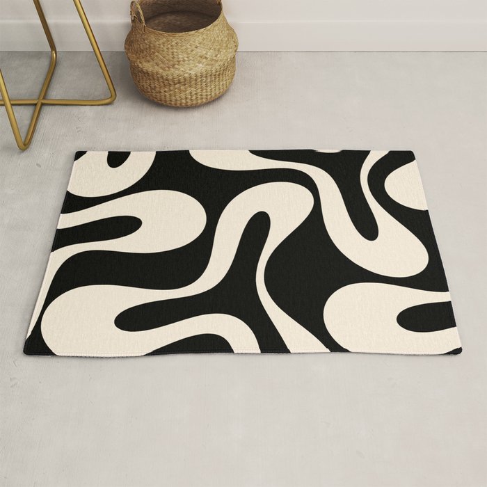 Soft Curves Retro Modern Abstract Pattern in Black and Almond Cream Rug Gallery Image 1