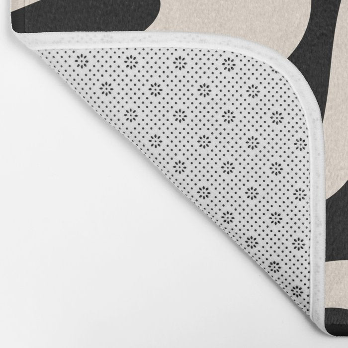 Soft Curves Retro Modern Abstract Pattern in Black and Almond Cream Bath Mat Gallery Image 2